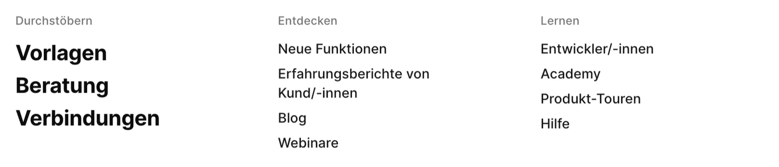 Menü „Durchstöbern